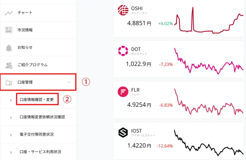 ビットポイントの日本円の出金方法：PC_出金先口座の登録①