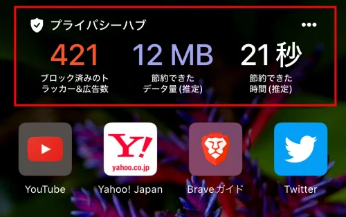 Braveブラウザ_ホーム画面の使い方_プライバシー統計