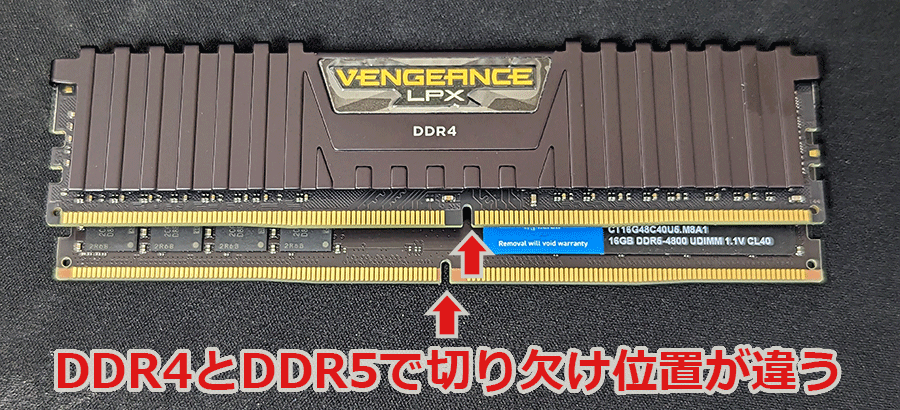 DDR4とDDR5の切り欠け