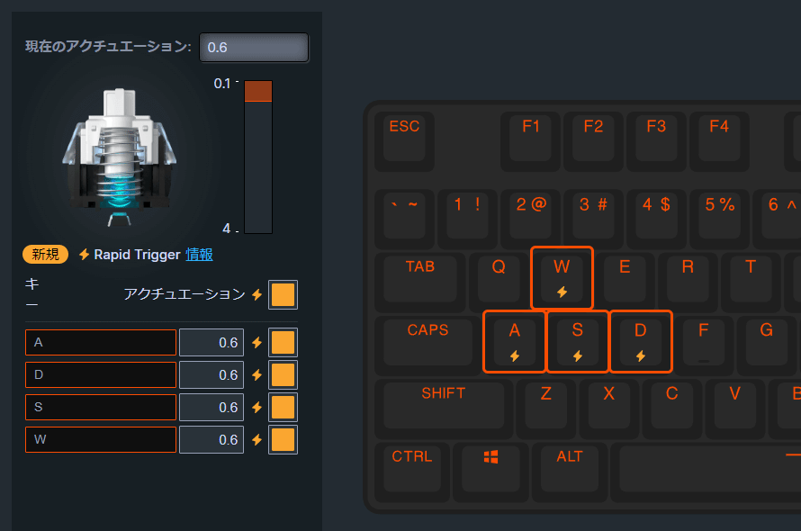 ラピッドトリガーの設定画面