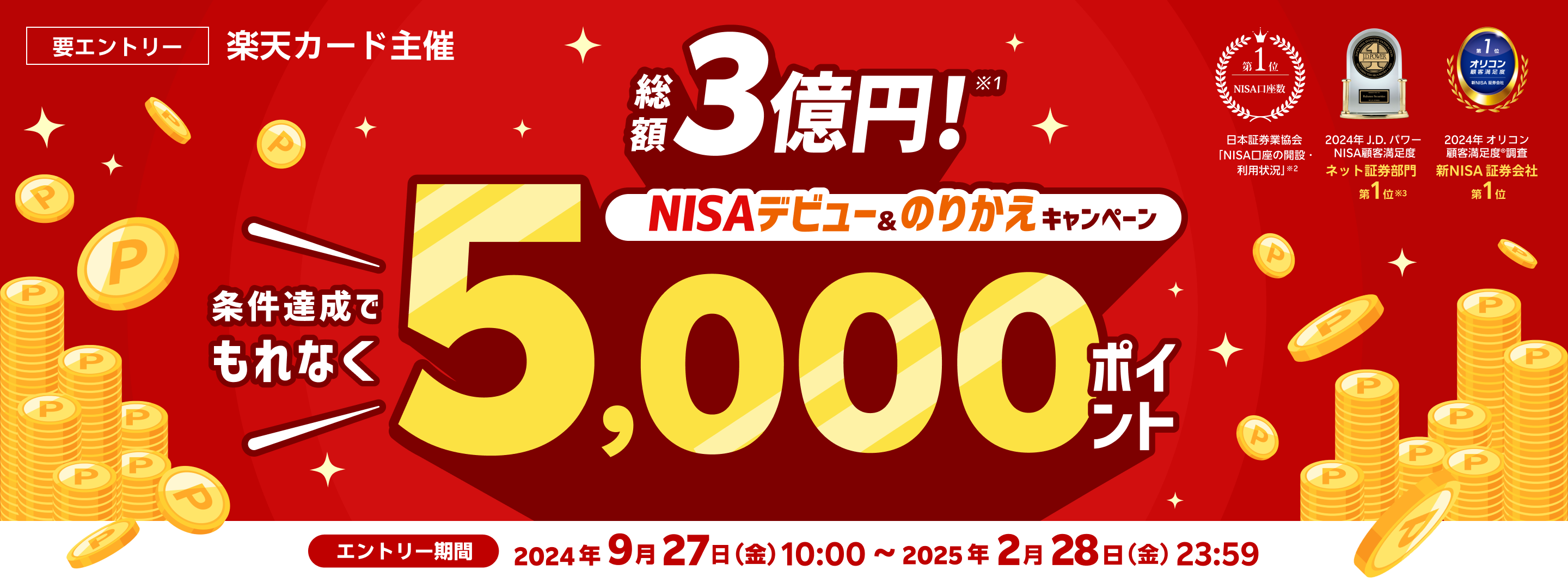 総額3億円！もれなく5,000ポイント！NISAデビュー＆のりかえキャンペーン