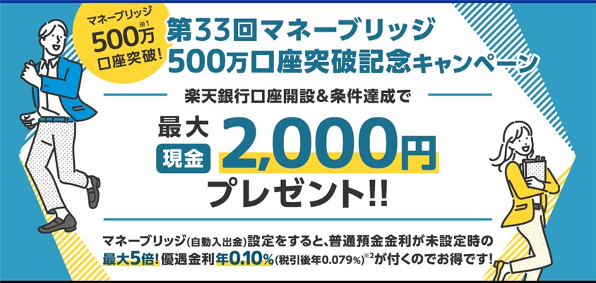 【第33回】楽天銀行口座開設+自動入出金設定で2,000円プレゼントプログラム